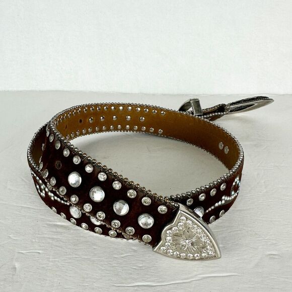 Nocona Belt Co Womens Leather Western Rhinestone Belt Size 28 Bling Studded 1.25 main image 7